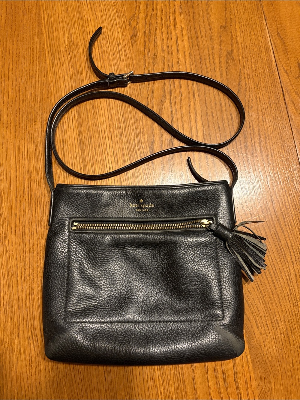 kate spade Chester Street Dessi Black Pebbled Leather Tassel Crossbody Bag